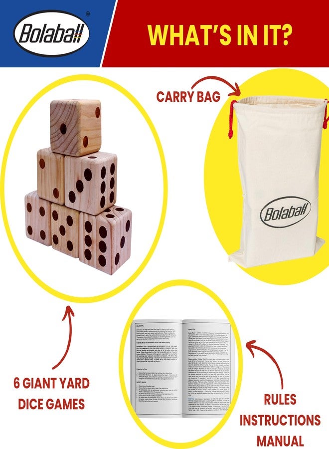 Bolaball 3.5" Giant Wooden Yard Dice Set - Durable Outdoor Fun Kit Includes 6 Large Dice with Sturdy Carry Bag for Parties, Beach, Lawn Games, and Easy Storage; Superior Crafted Hardwood Design - Image 3